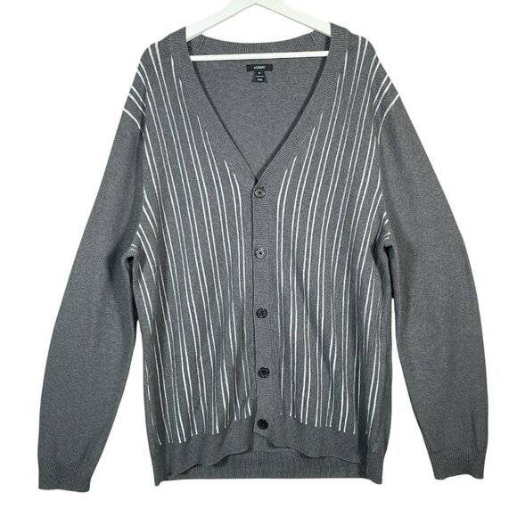 Alfani Cardigan Sweater Men’s XL Gray Striped V-Neck Button Up Grandpa Academia - Picture 1 of 13